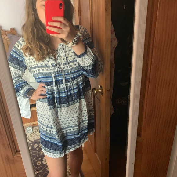 SOLD Blue Boho Prairie Printed Lace Up Tunic/Dress - Picture 5 of 5